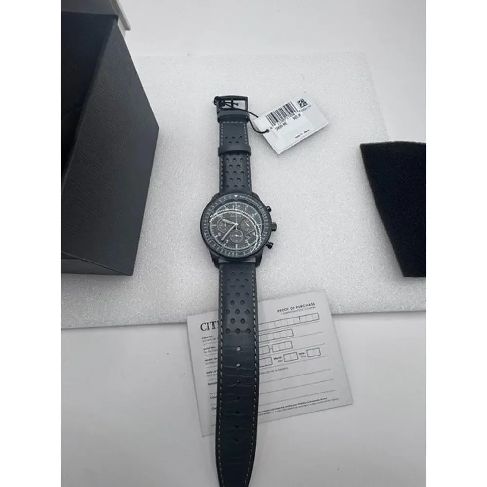Citizen Eco-Drive Sport Casual Black Gray Mens 44mm Chronograph Watch CA4505-04E